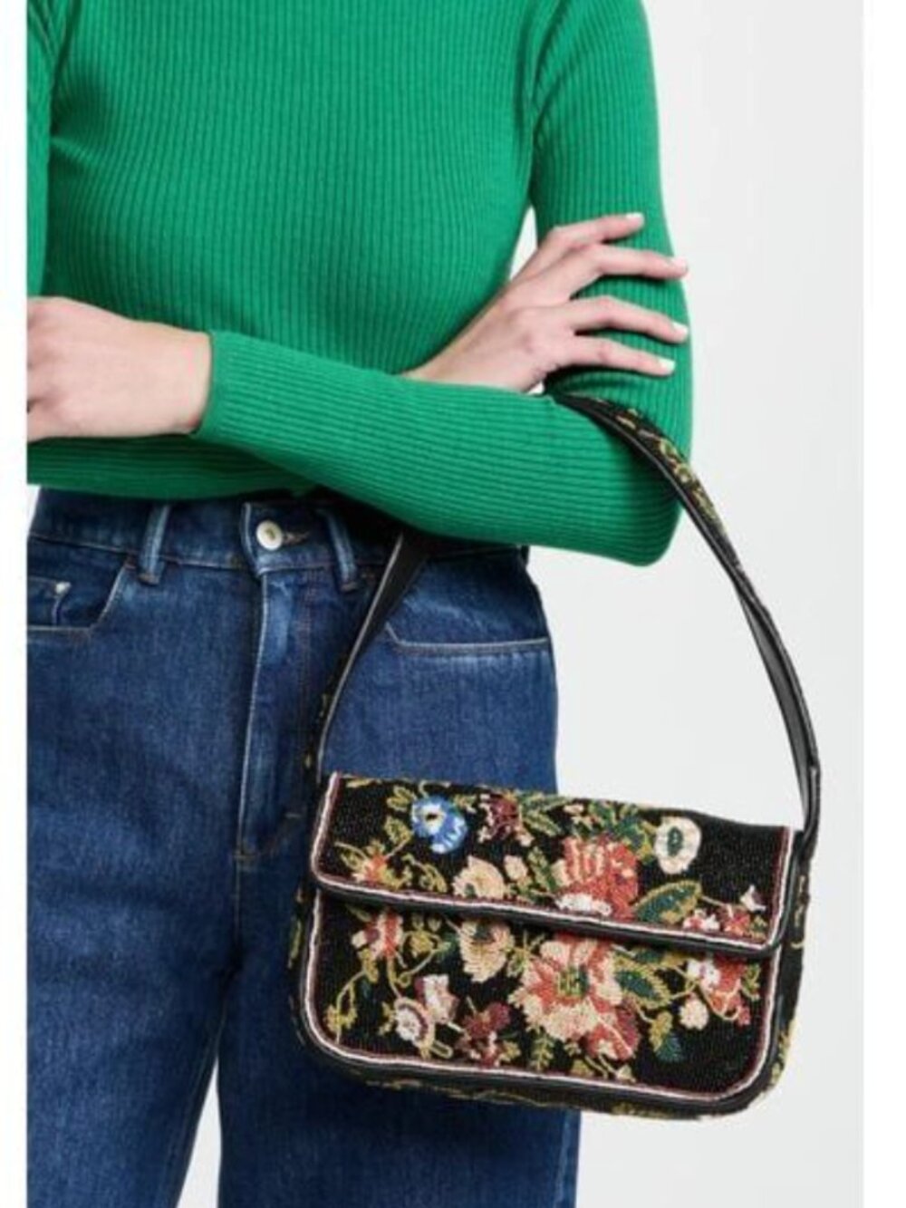 STAUD Tommy Beaded Bag, Black Floral - Picture 3 of 11